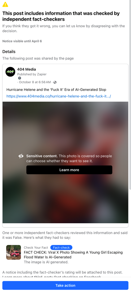 Facebook Is Censoring 404 Media Stories About Facebook's Censorship